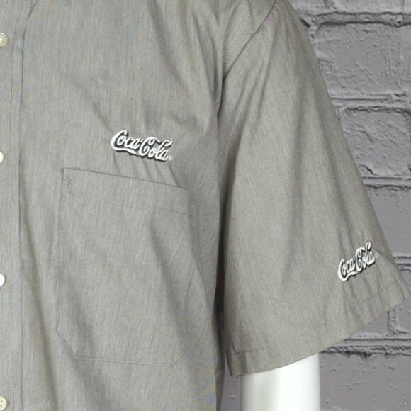 Coca Cola by Cintas Grey Logo Short Sleeve Uniform Button Down Shirt, Men's Larg - Picture 5 of 9